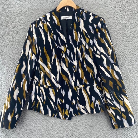 Kasper Blazer Womens 12 Brown Black Pattern Pockets Stretch Office Career Work - Picture 1 of 10